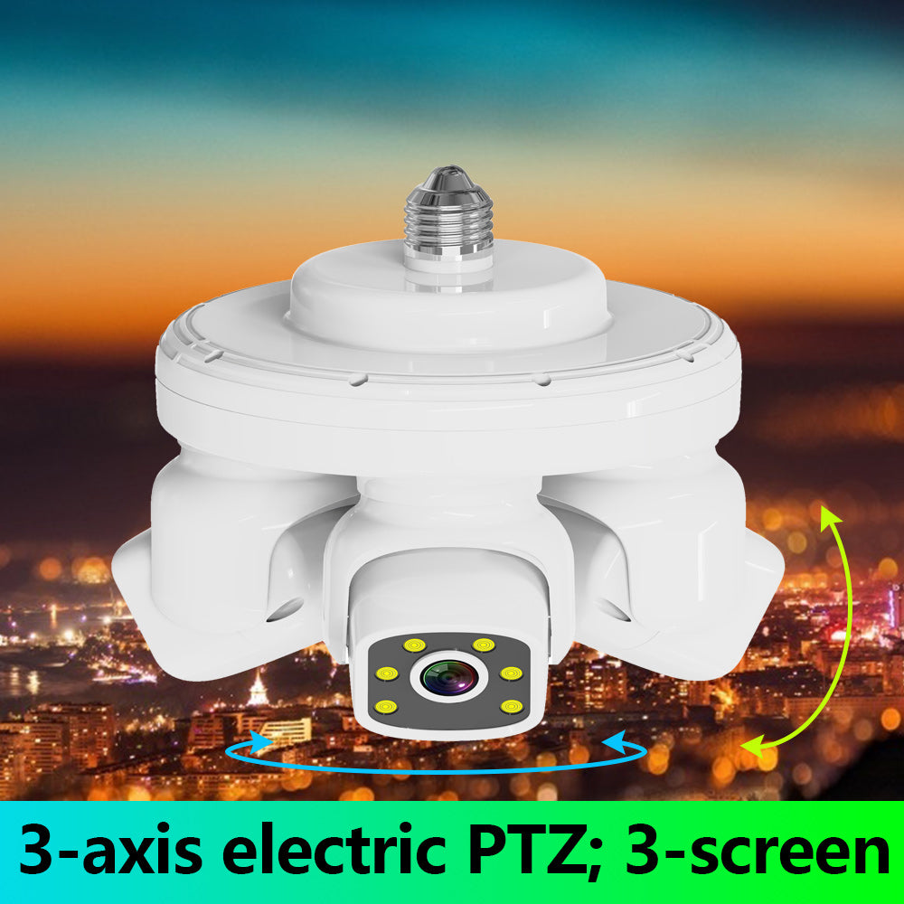E27 3-Screen Lens 3-Pan-Tilt Rotation Security Camera, 360° No Blind Spot, Home Outdoor Use, IP66 Waterproof Rating,4G/5G Wi-Fi Network, Remote Viewing via Smartphone