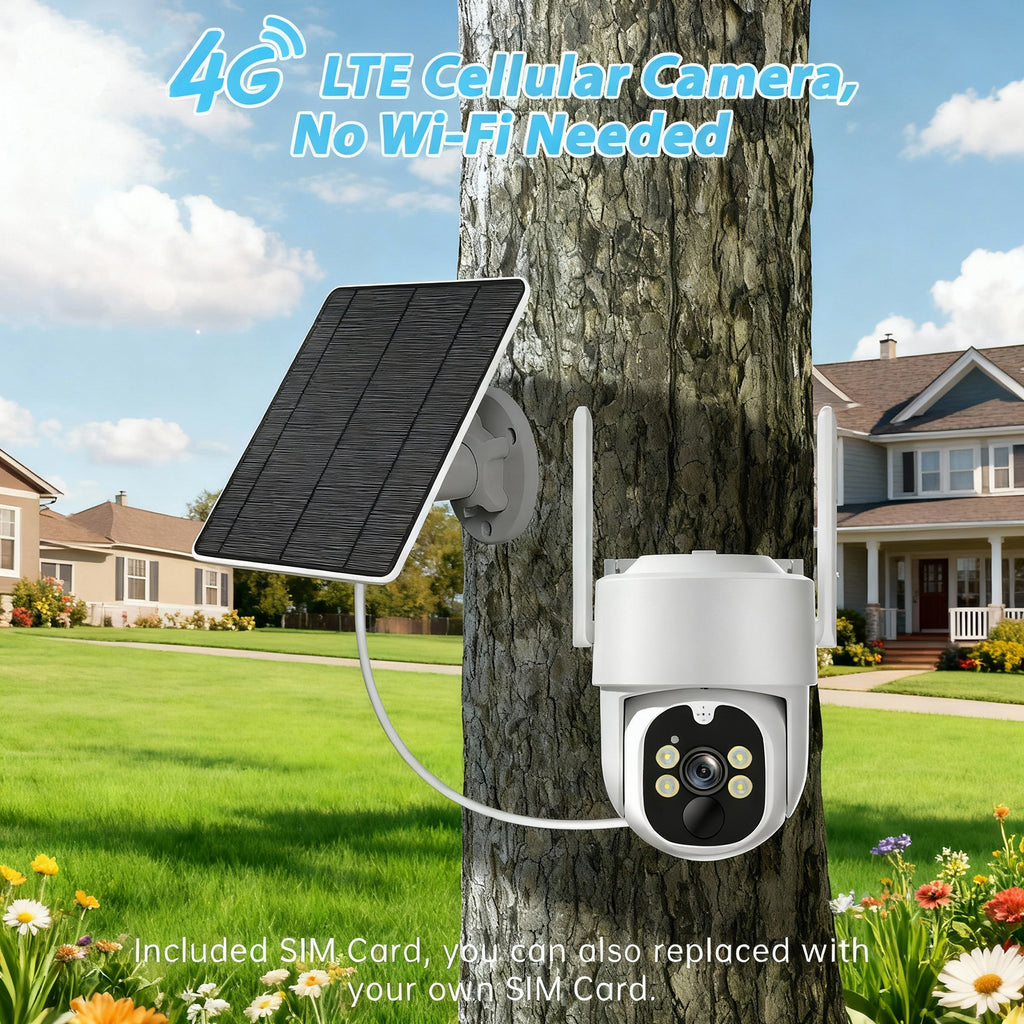 4G LTE Solar Camera - No Wi-Fi Network Needed, 3-Megapixel Ultra-Clarity, 360° Panoramic Pan-Tilt + Intelligent Detection, Automatic Tracking + Full-Color Night Vision, Ideal for Villa Estates/Ranches/Farms - Outdoor Waterproof Camera