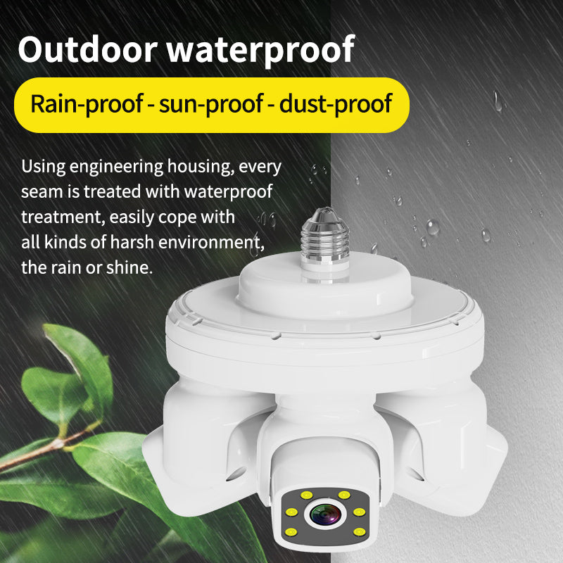 E27 3-Screen Lens 3-Pan-Tilt Rotation Security Camera, 360° No Blind Spot, Home Outdoor Use, IP66 Waterproof Rating,4G/5G Wi-Fi Network, Remote Viewing via Smartphone