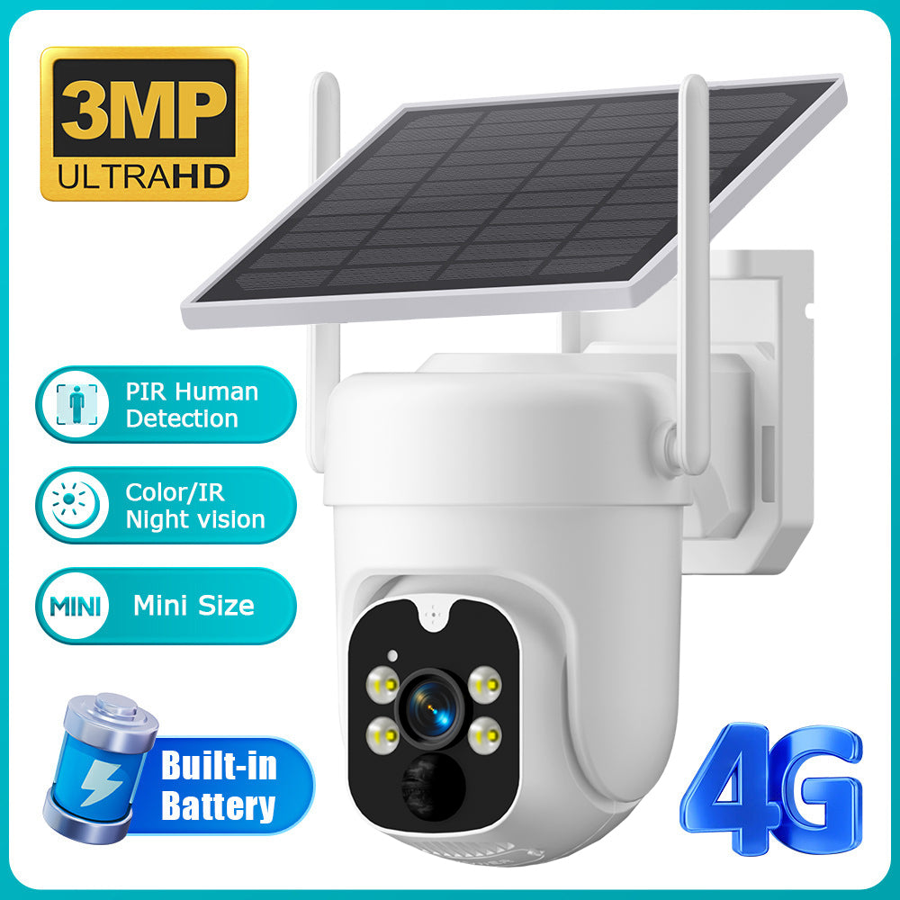 4G LTE Solar Camera - No Wi-Fi Network Needed, 3-Megapixel Ultra-Clarity, 360° Panoramic Pan-Tilt + Intelligent Detection, Automatic Tracking + Full-Color Night Vision, Ideal for Villa Estates/Ranches/Farms - Outdoor Waterproof Camera