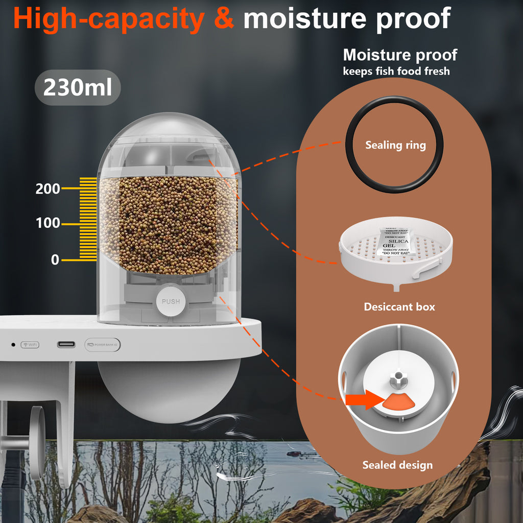 2.5K Smart WiFi Remote Monitoring Visual Fish Tank Automatic Feeder with Wide-Angle Camera