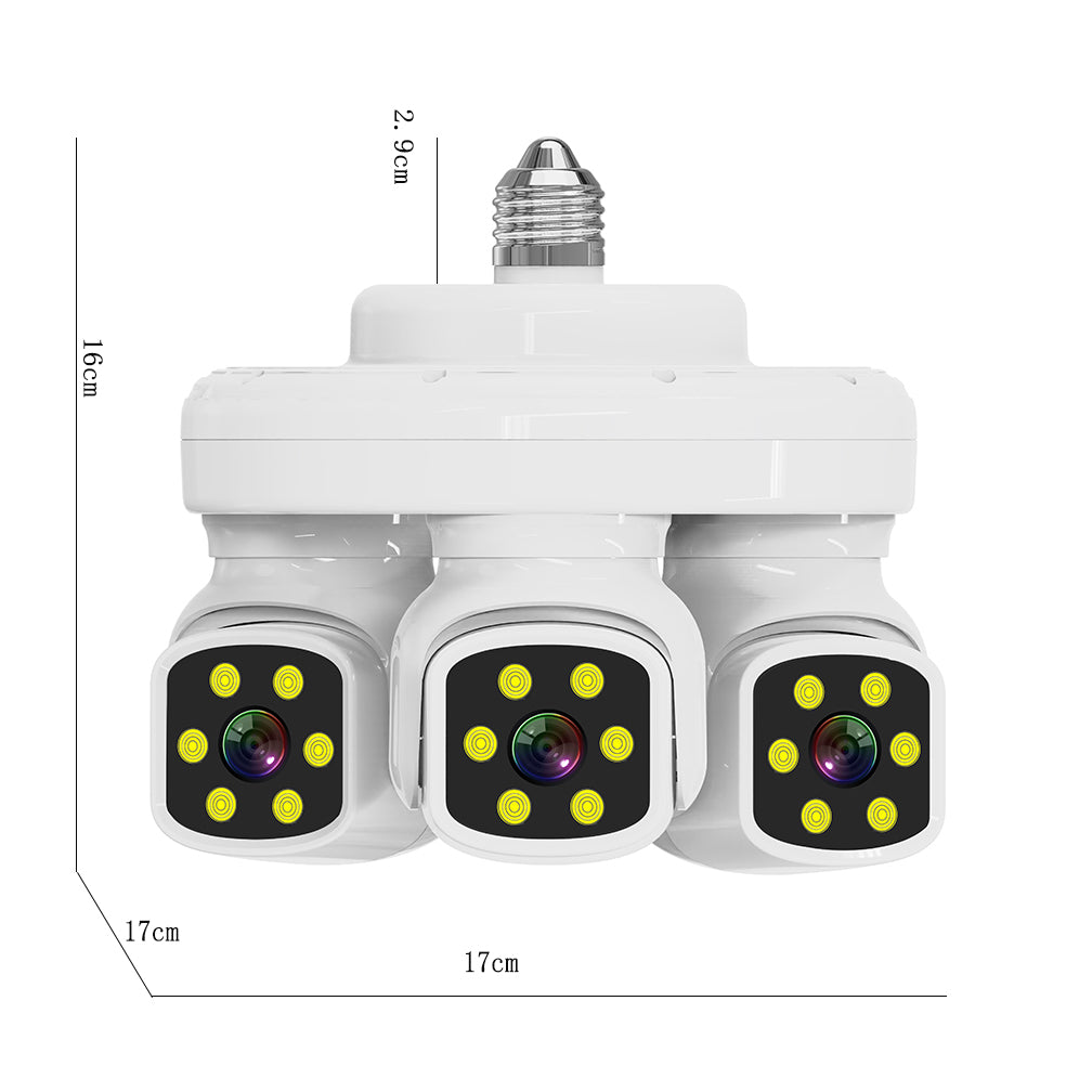 E27 3-Screen Lens 3-Pan-Tilt Rotation Security Camera, 360° No Blind Spot, Home Outdoor Use, IP66 Waterproof Rating,4G/5G Wi-Fi Network, Remote Viewing via Smartphone